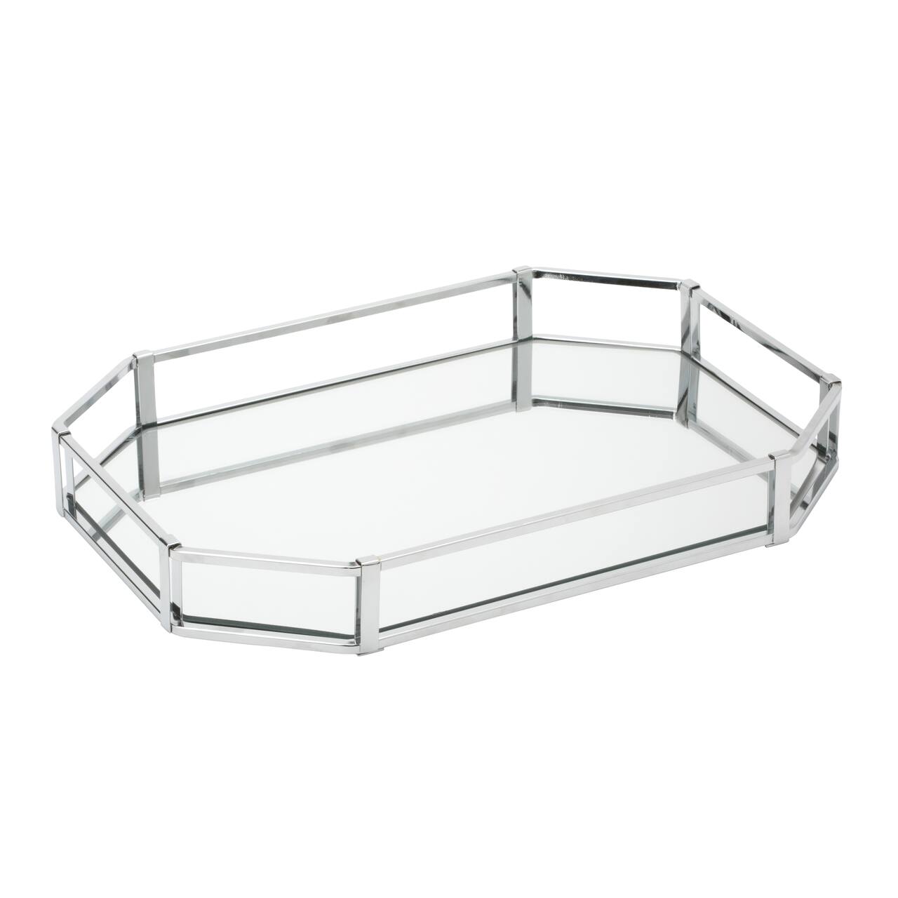 Home Details 14" Chrome Octagon Mirror Vanity Tray